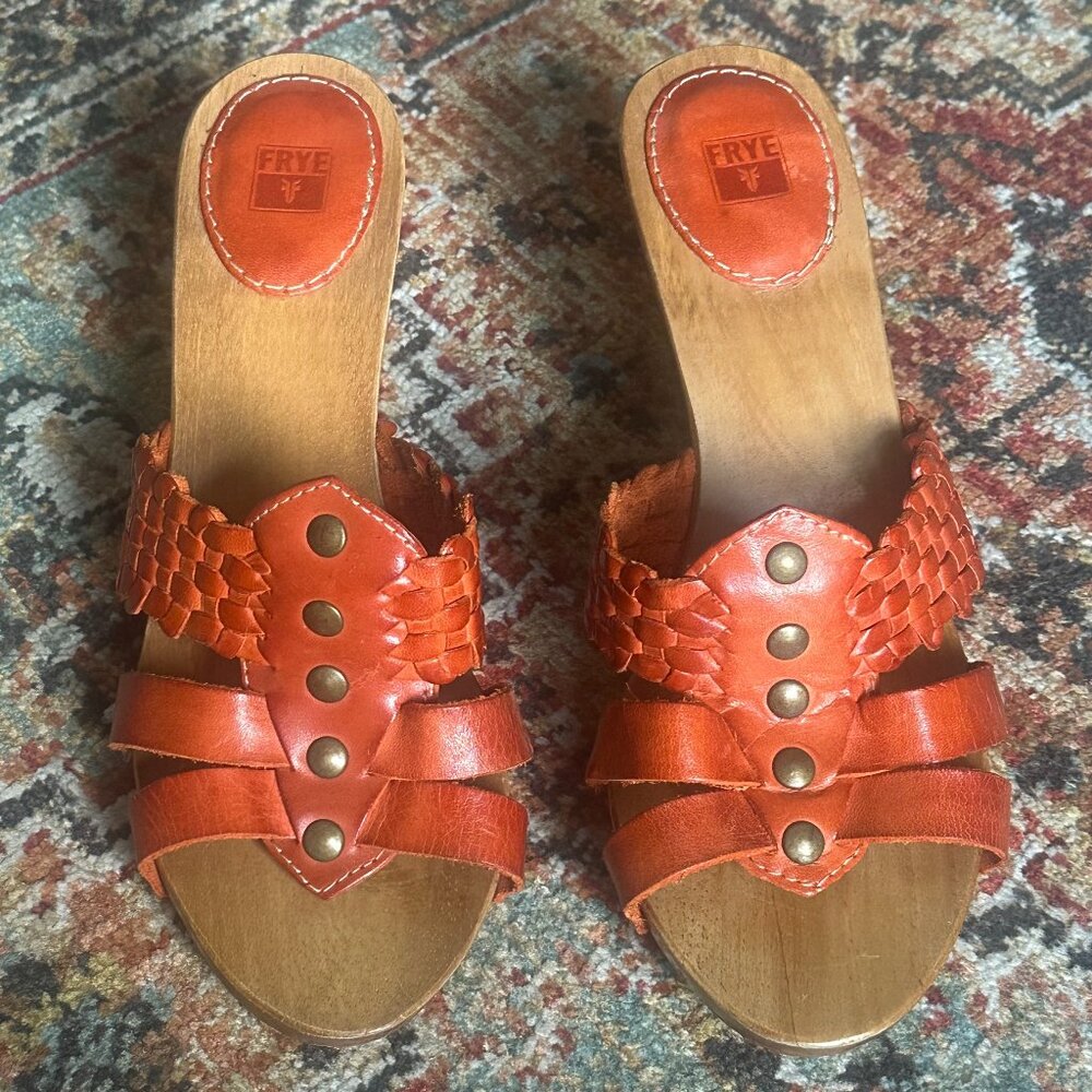 Frye Women’s Orange Wooden Heels Size 8.5